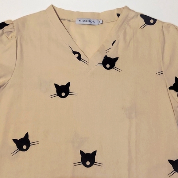 MISSLOOK beige black cat shift dress Beige dress with black cat design s… - Picture 3 of 9